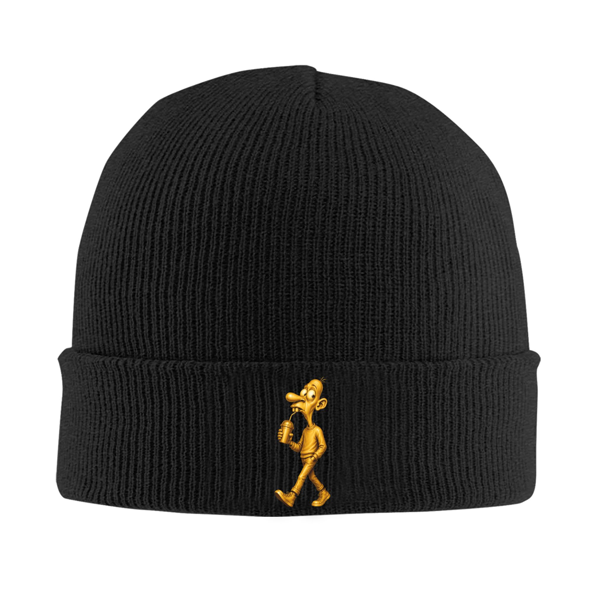 Beanie Cuffed Knit - Berretto a Maglia Dorato con Memes